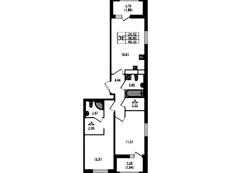 2-комнатная квартира 60.32 м², 4/12 эт., ЖК «UP! Квартал Воронцовский»